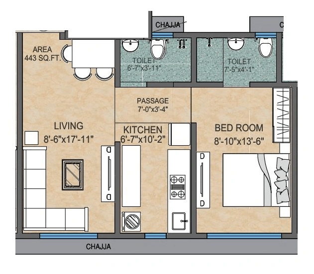Adityaraj Springs Unit plan - 443 sq.ft.