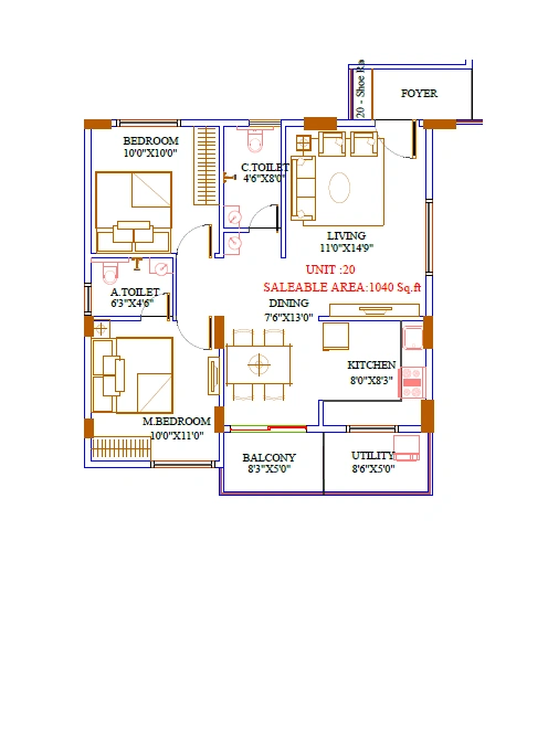Aakriti Emerald Unit plan - 696 sq.ft.