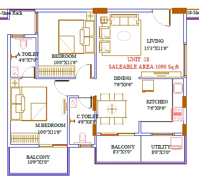 Aakriti Emerald Unit plan - 730 sq.ft.