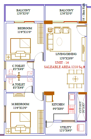 Aakriti Emerald Unit plan - 810 sq.ft.