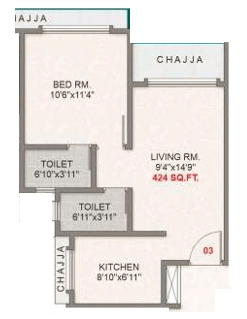 Adityaraj Majestic Unit plan - 424 sq.ft.