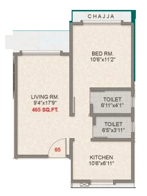 Adityaraj Majestic Unit plan - 465 sq.ft.