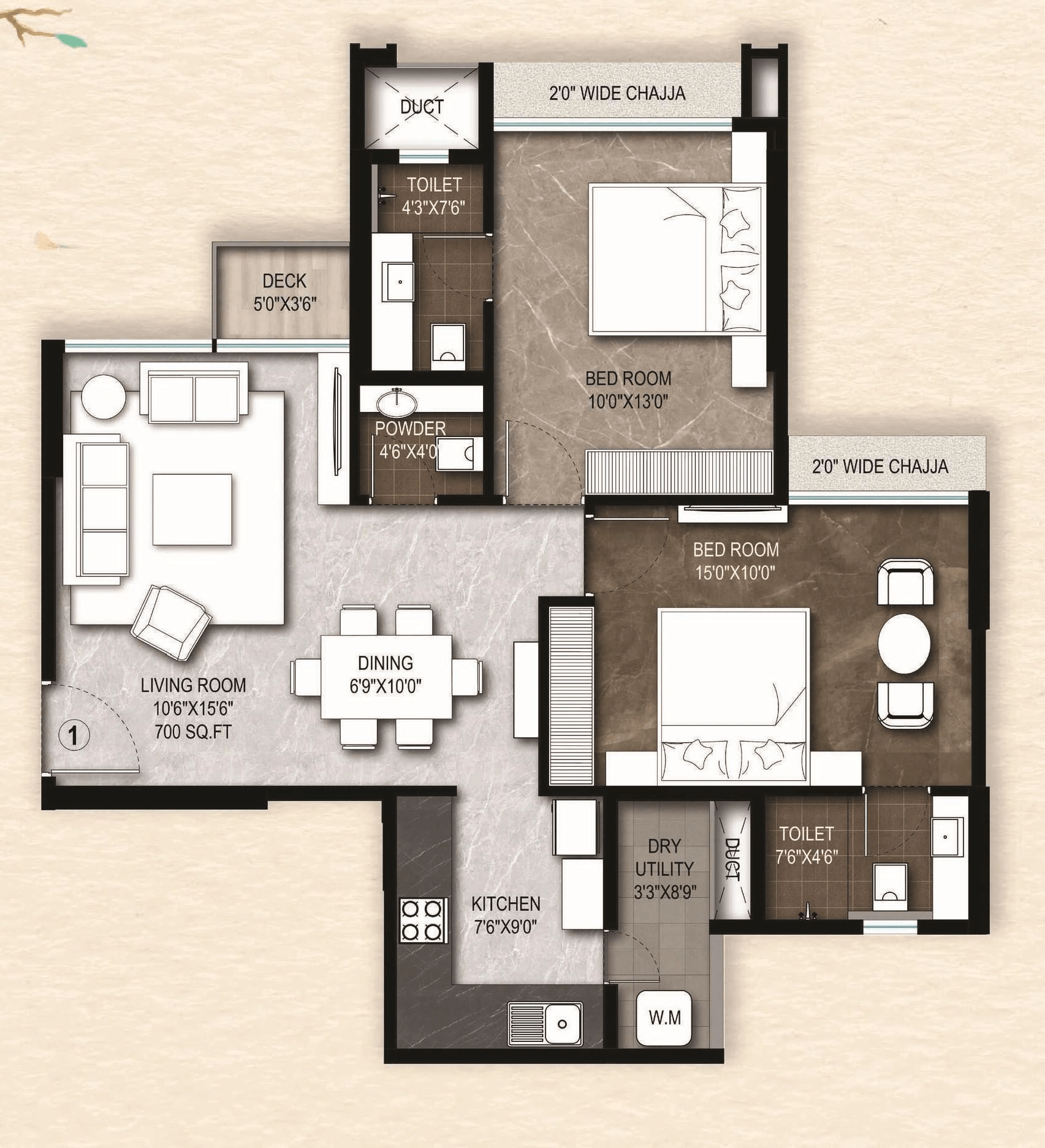 Unit plan - 727 sq.ft.