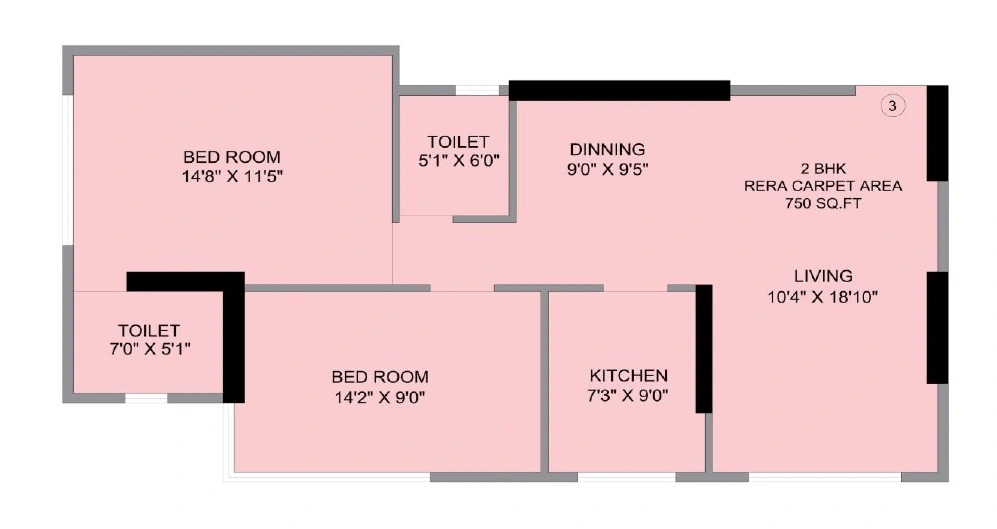 Nirvaana Solitaire Unit plan - 750 sq.ft.
