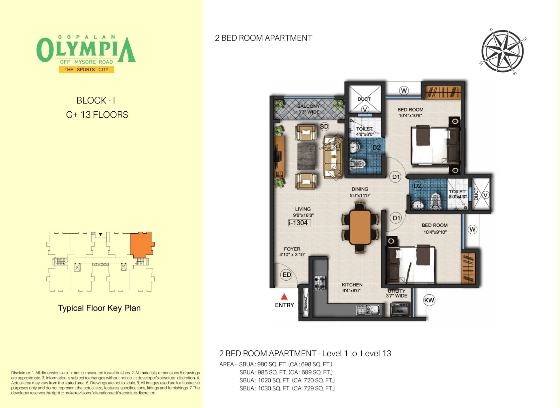 Gopalan Olympia Unit plan - 698 sq.ft.
