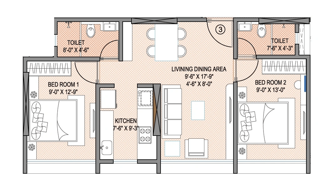 Kamdar Vishva Unit plan - 623 sq.ft.