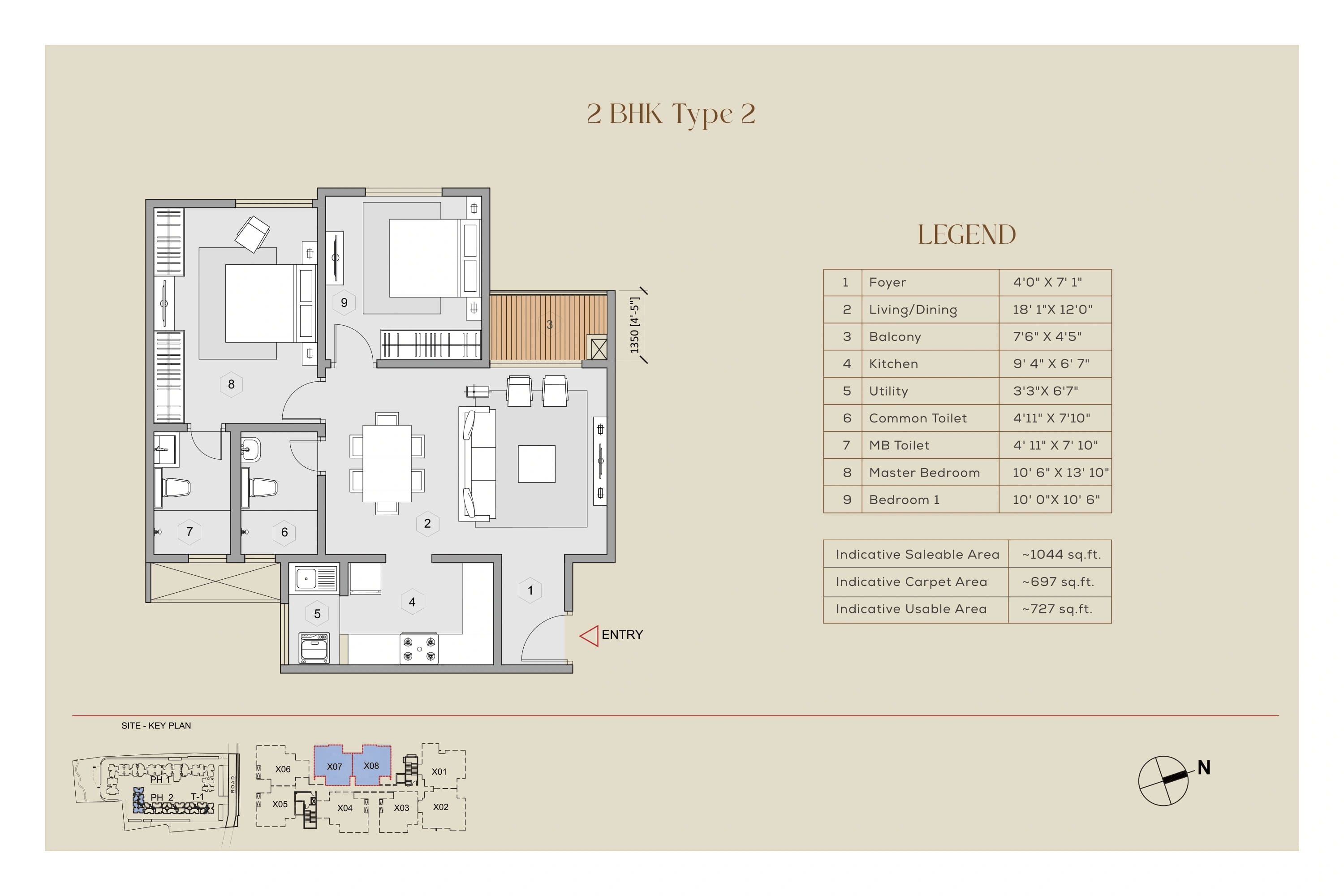 Purva Zenium Unit plan - 727 sq.ft.