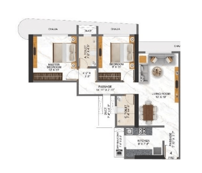 Pride Of Malad Unit plan - 683 sq.ft.