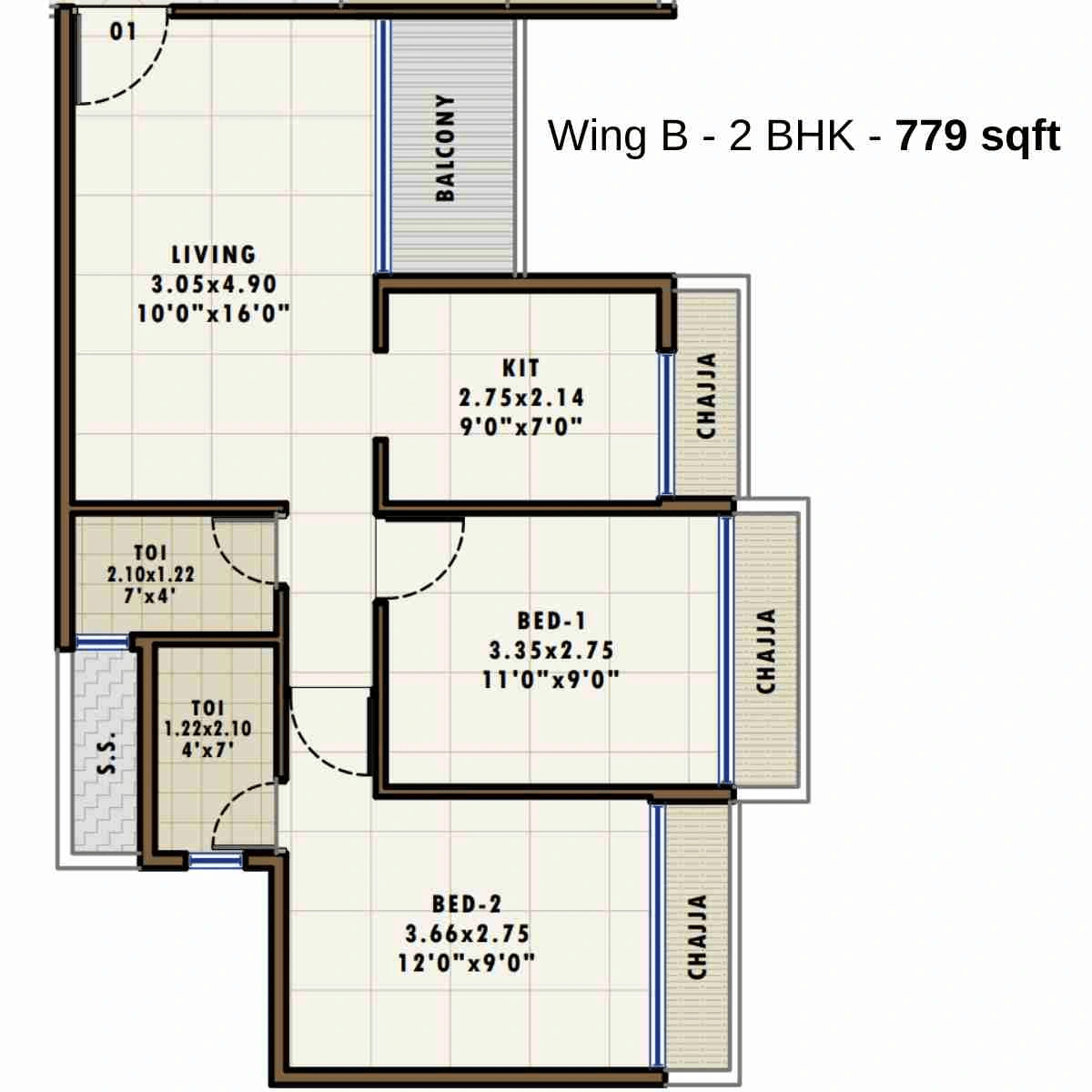 Fornax Bhoomi Icon Unit plan - 779 sq.ft.