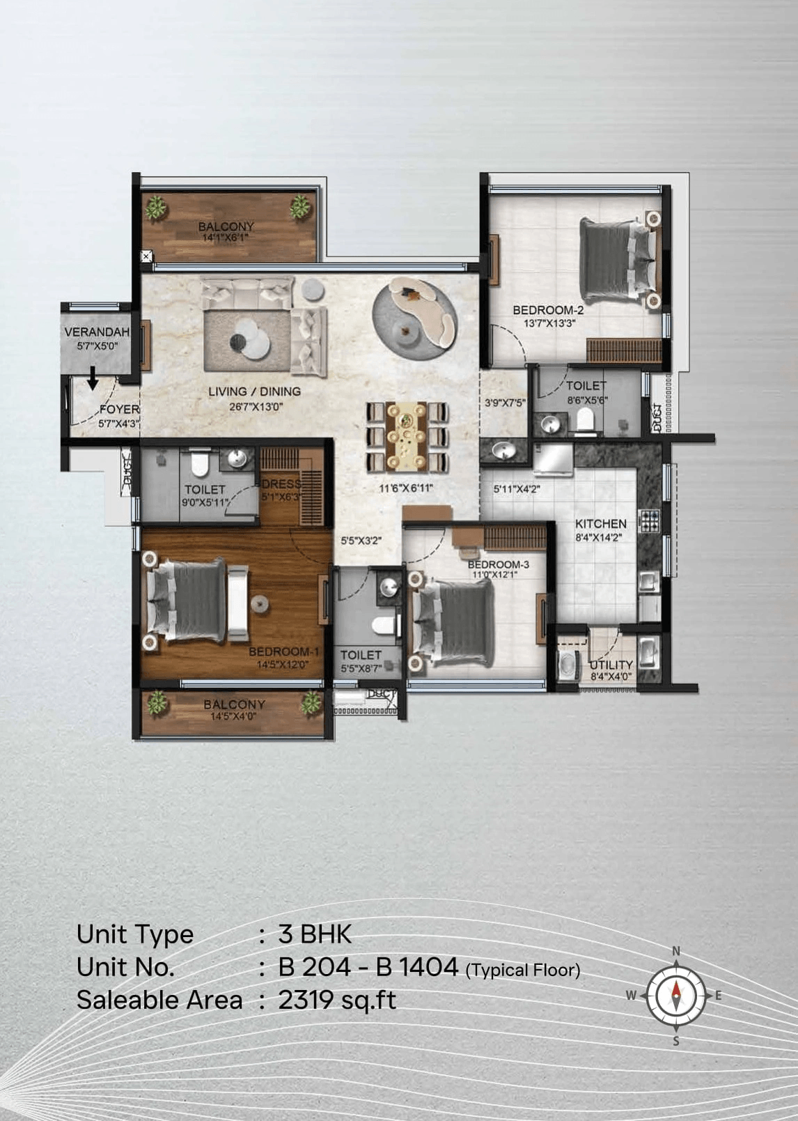 Radiance Platinum Unit plan - 1623 sq.ft.