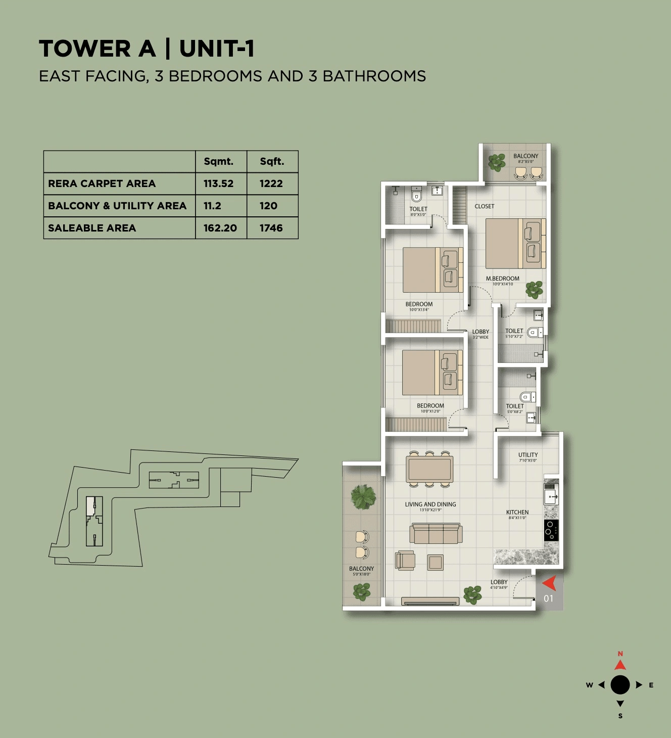 Unit plan - 1222 sq.ft.