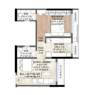 MG White Orchid Residency Unit plan - 447 sq.ft.
