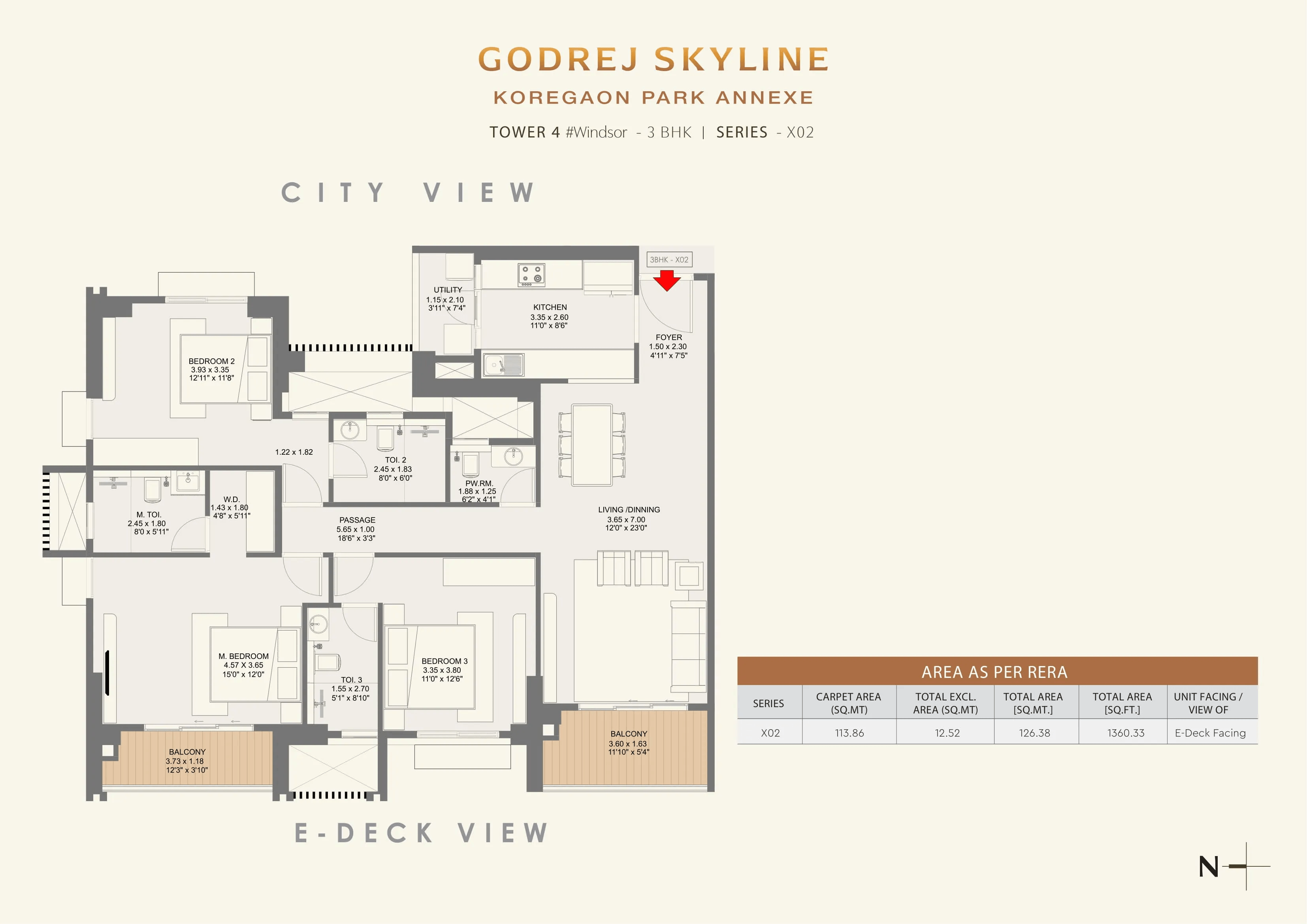 Godrej Skyline Unit plan - 1360 sq.ft.