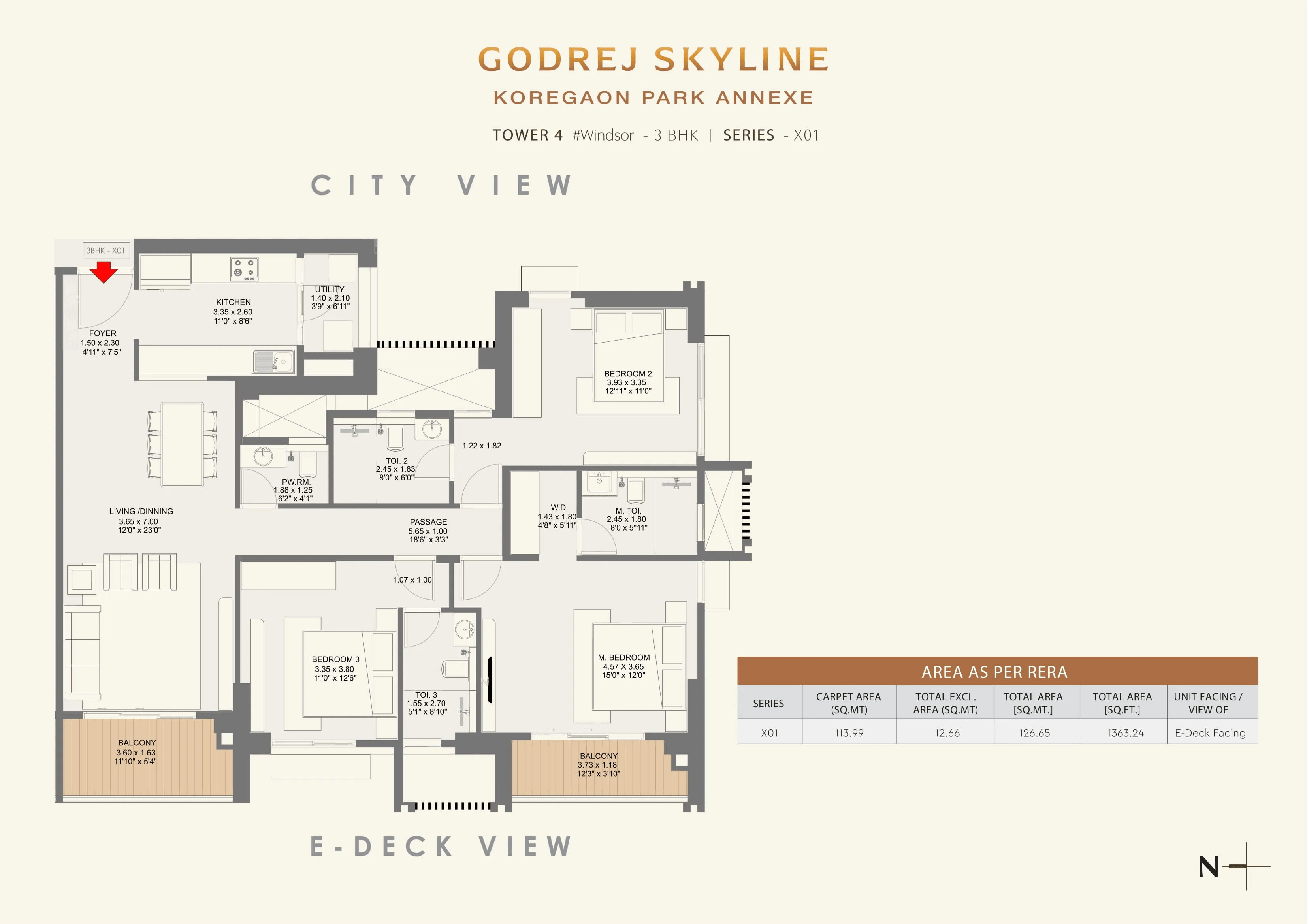 Godrej Skyline Unit plan - 1362 sq.ft.
