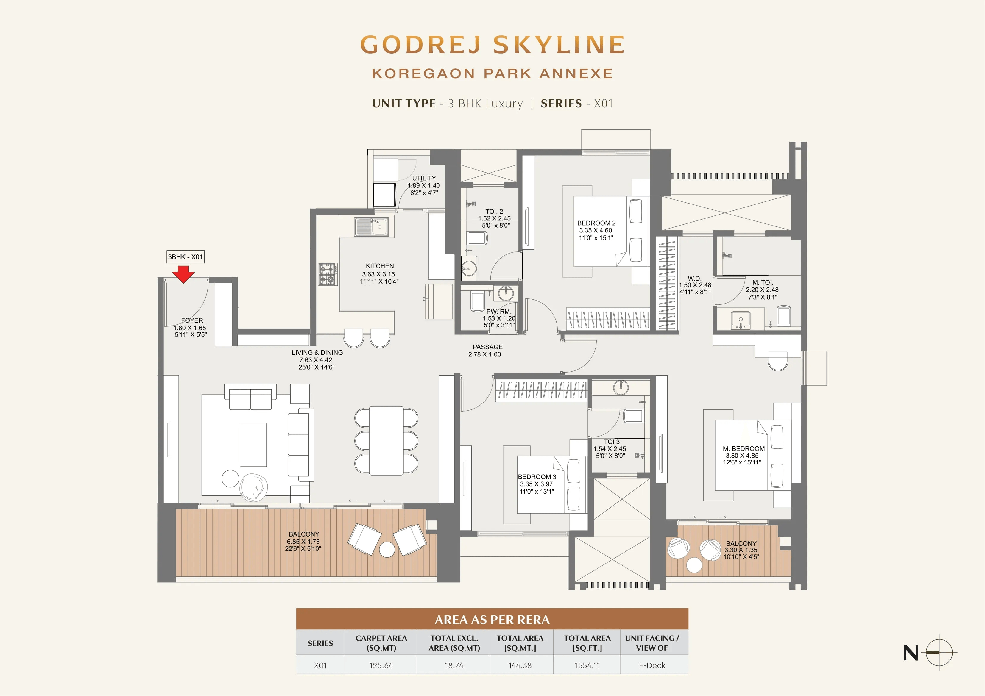Godrej Skyline Unit plan - 1554 sq.ft.