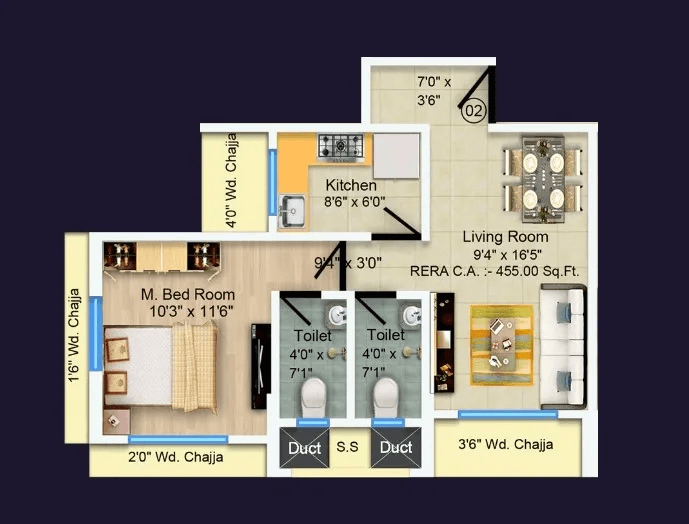 Unit plan - 455 sq.ft.