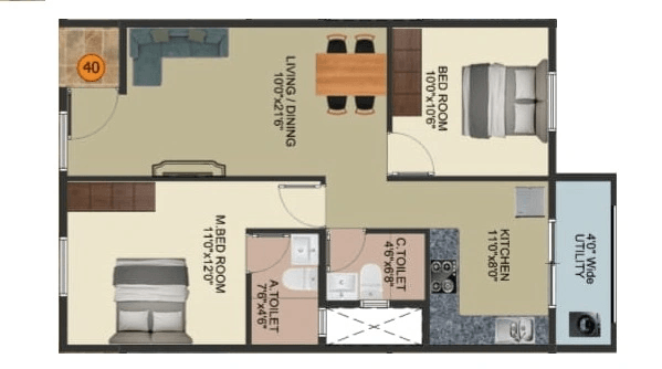DS MAX Spoorthi Unit plan - 692 sq.ft.