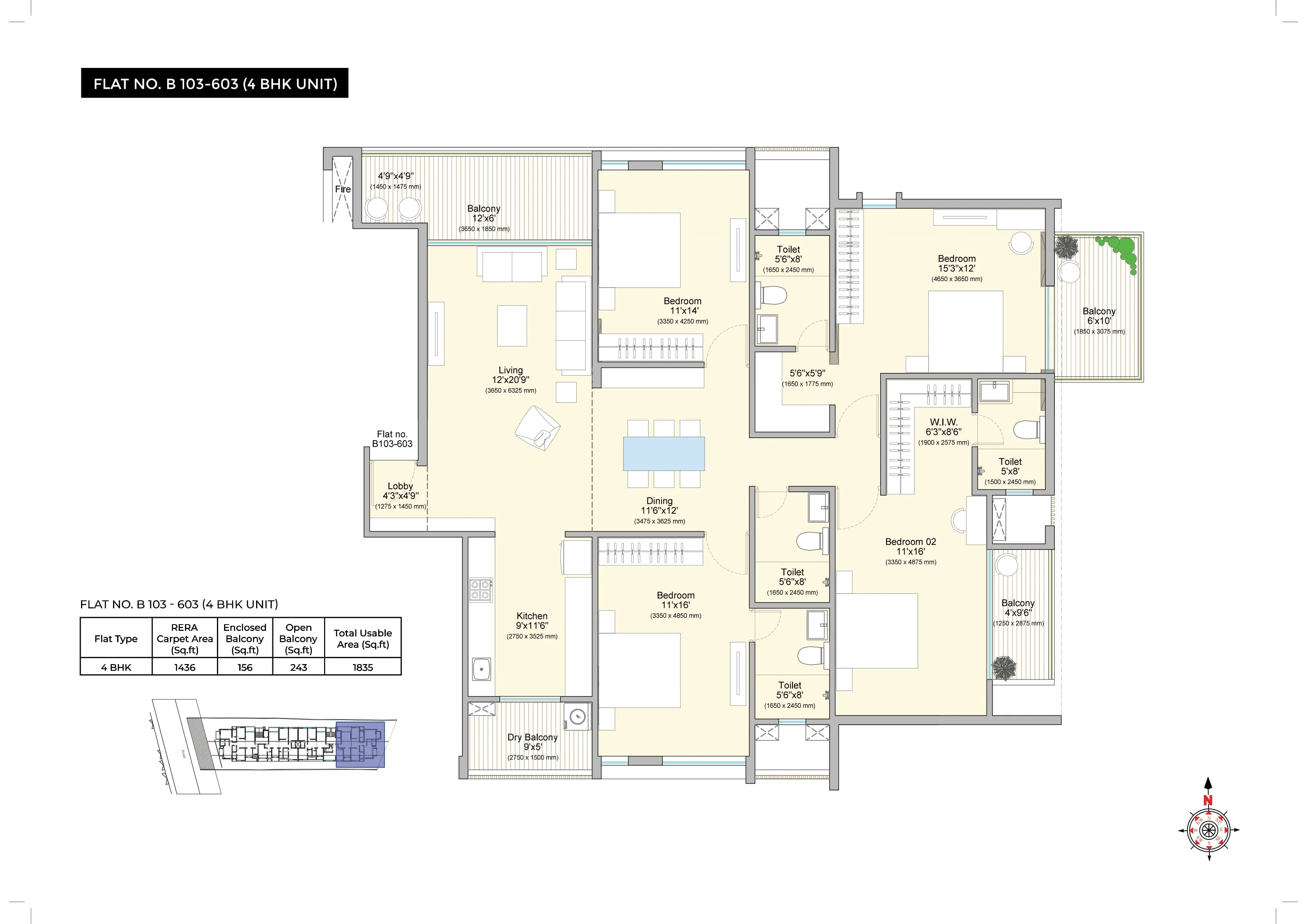 Unit plan - 1835 sq.ft.
