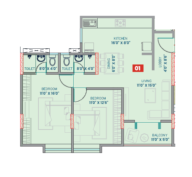 Unit plan - 811 sq.ft.