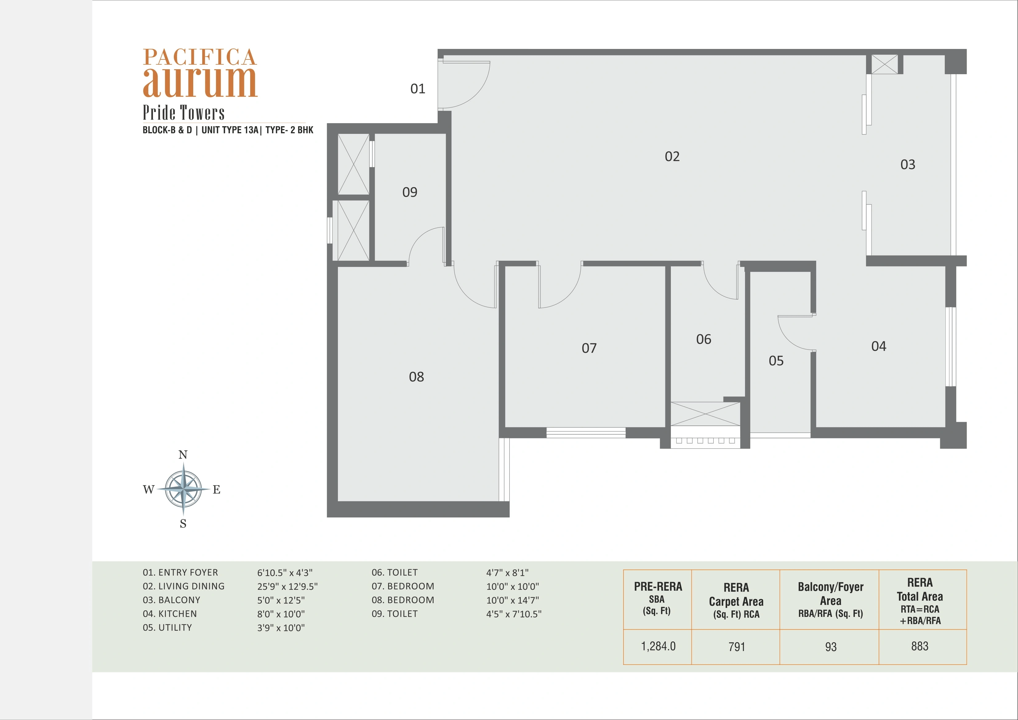 Pacifica Pride Towers Unit plan - 883 sq.ft.