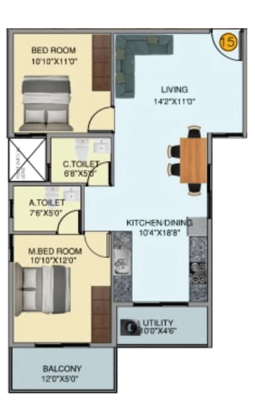 DS MAX Skyshubham Unit plan - 802 sq.ft.
