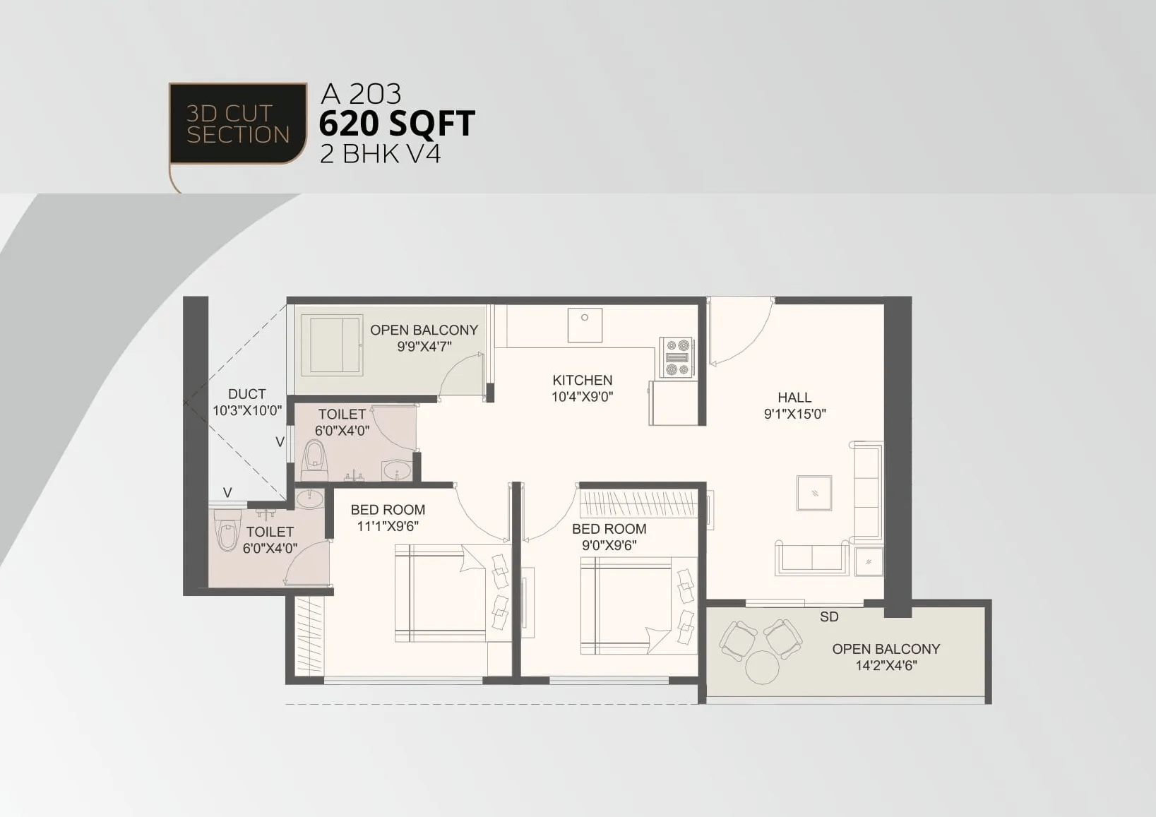 Oxy Benicio Unit plan - 620 sq.ft.