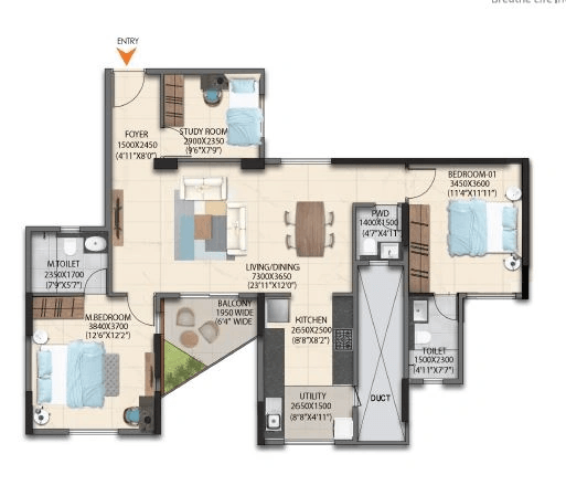 Artismo Millionaire Tower Unit plan - 940 sq.ft.