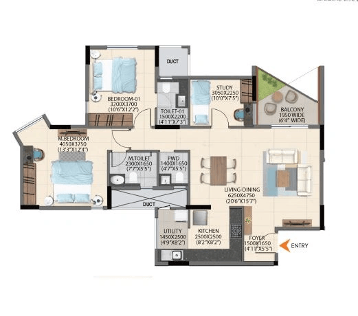 Artismo Millionaire Tower Unit plan - 971 sq.ft.