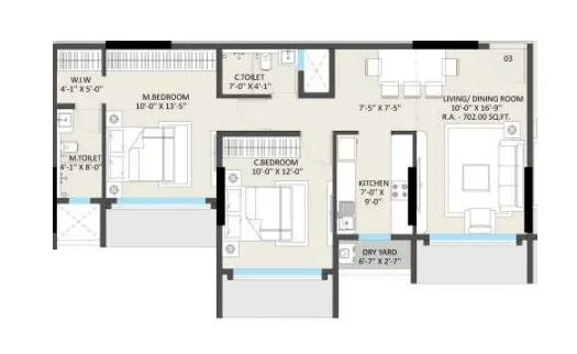 Omnetra Vrindavan Unit plan - 702 sq.ft.