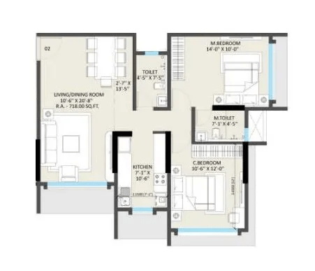 Omnetra Vrindavan Unit plan - 718 sq.ft.