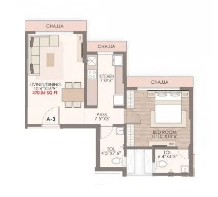 Prathamesh Elite Unit plan - 470 sq.ft.