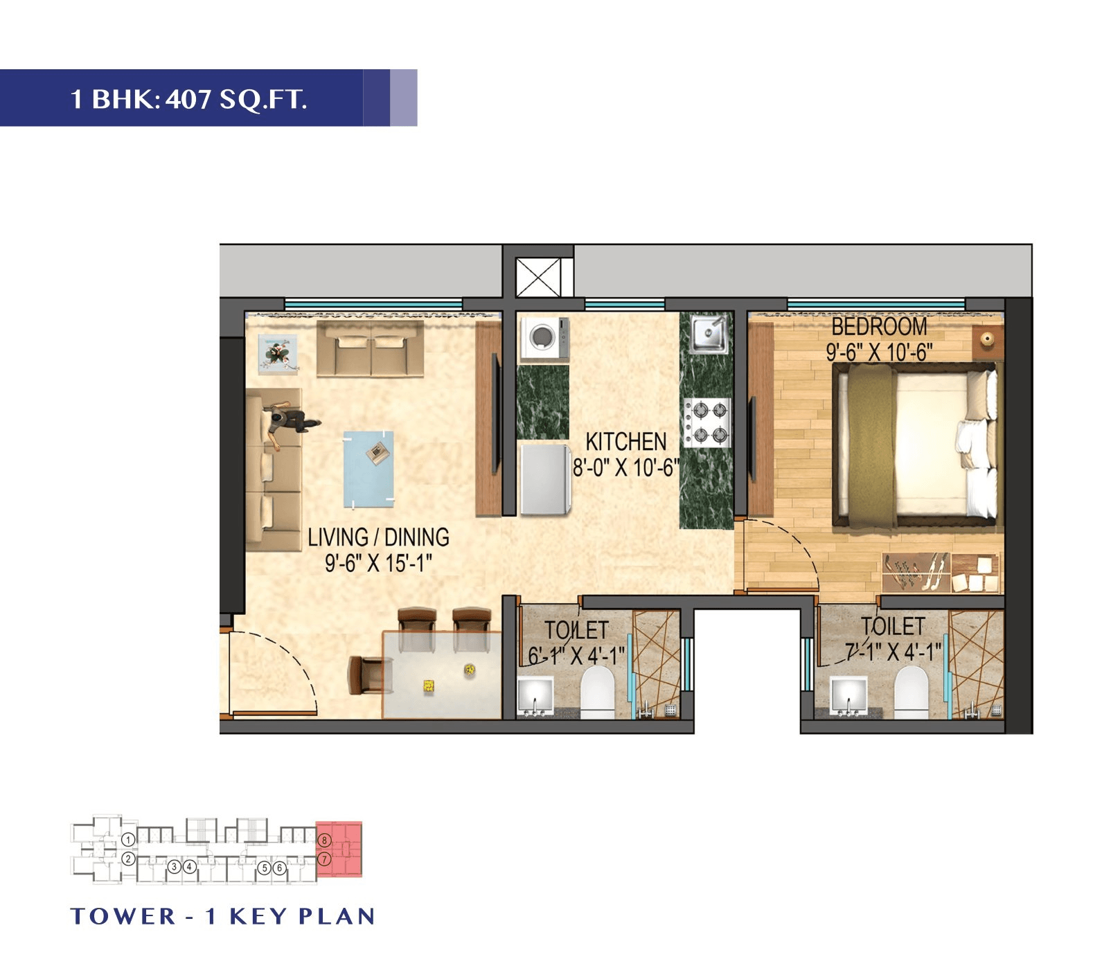 Gauri Elegance Unit plan - 407 sq.ft.
