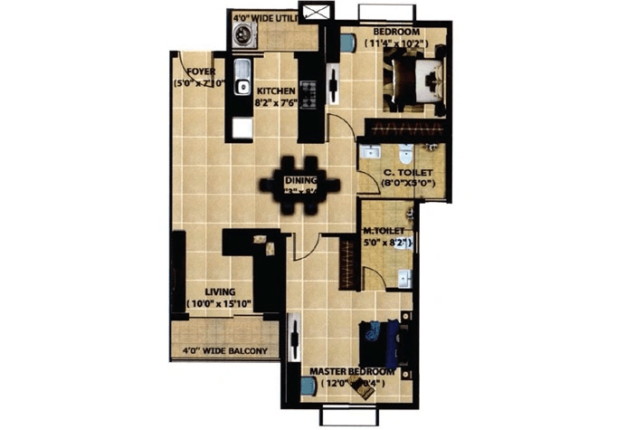 Mantri Serenity Unit plan - 735 sq.ft.