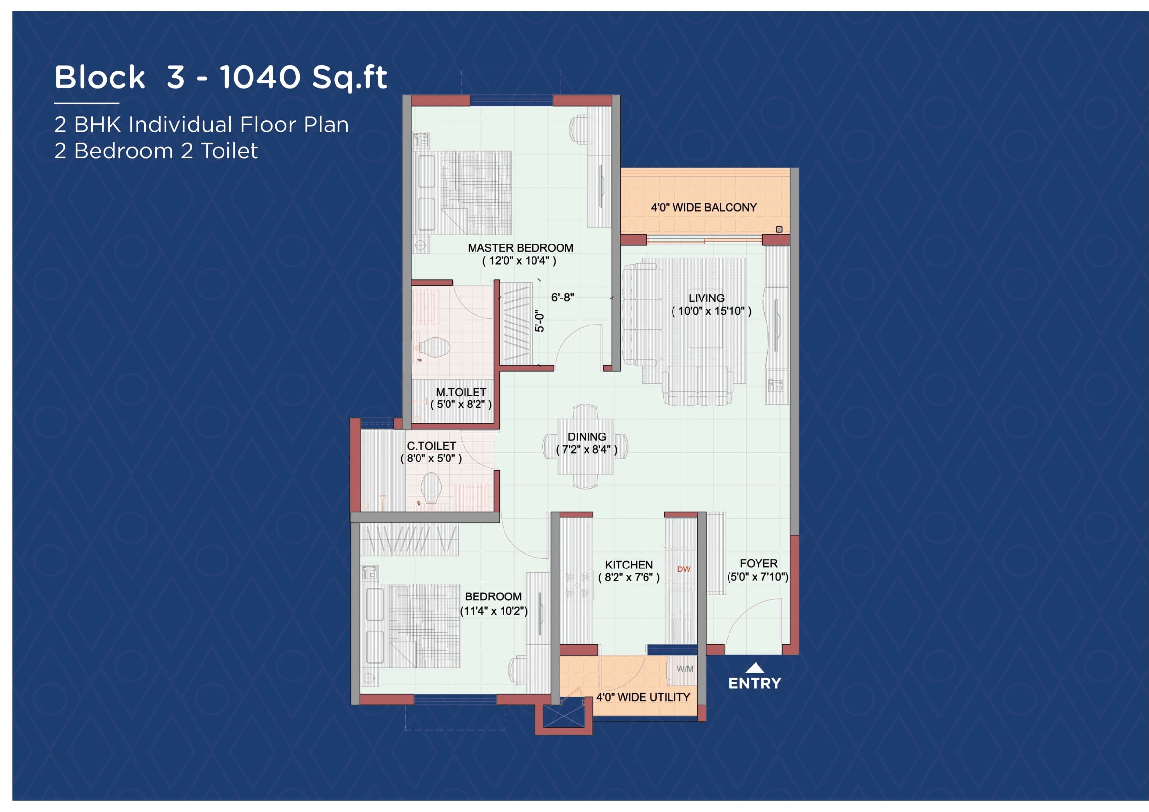 Mantri Serenity Unit plan - 735 sq.ft.