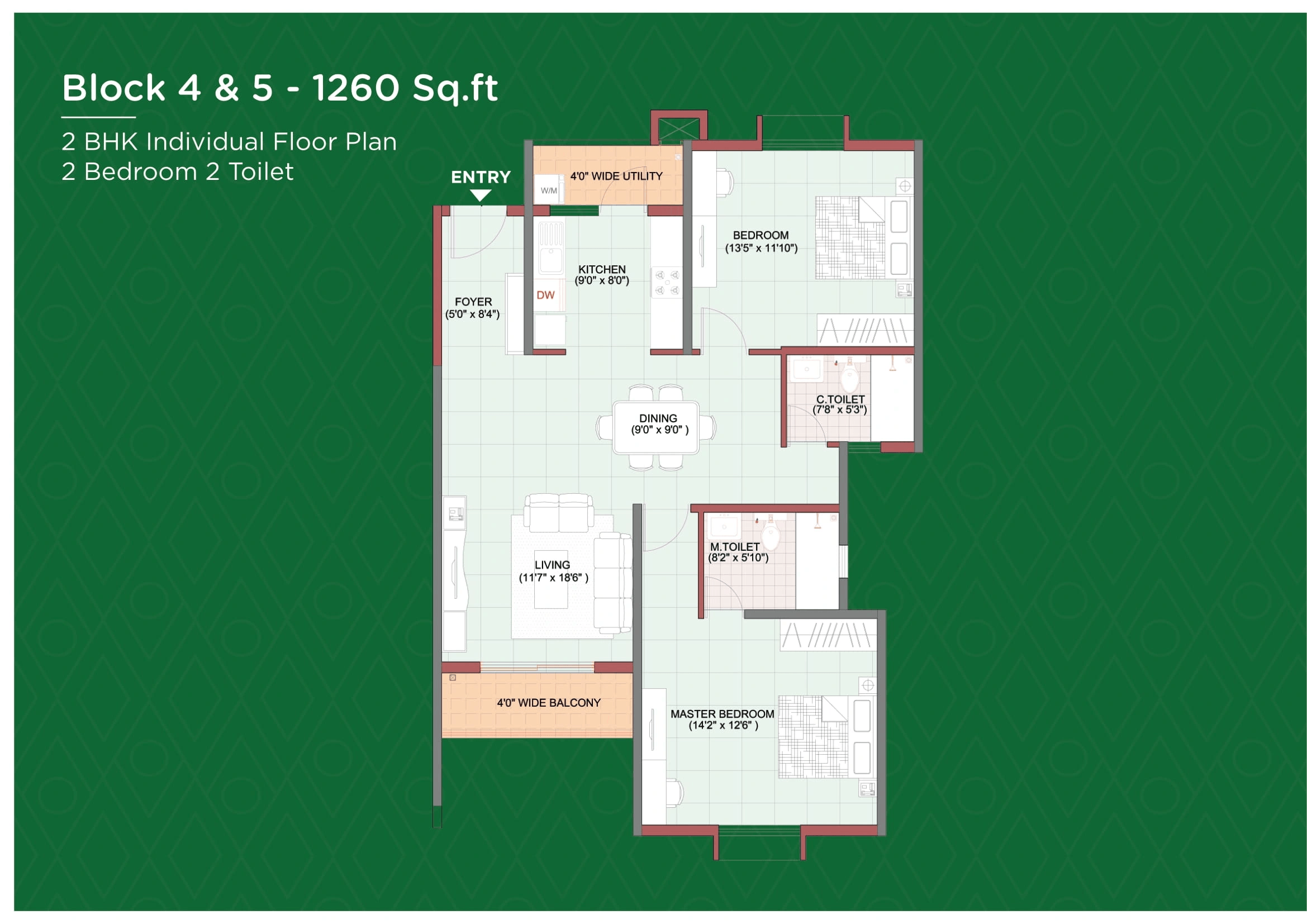 Mantri Serenity Unit plan - 942 sq.ft.