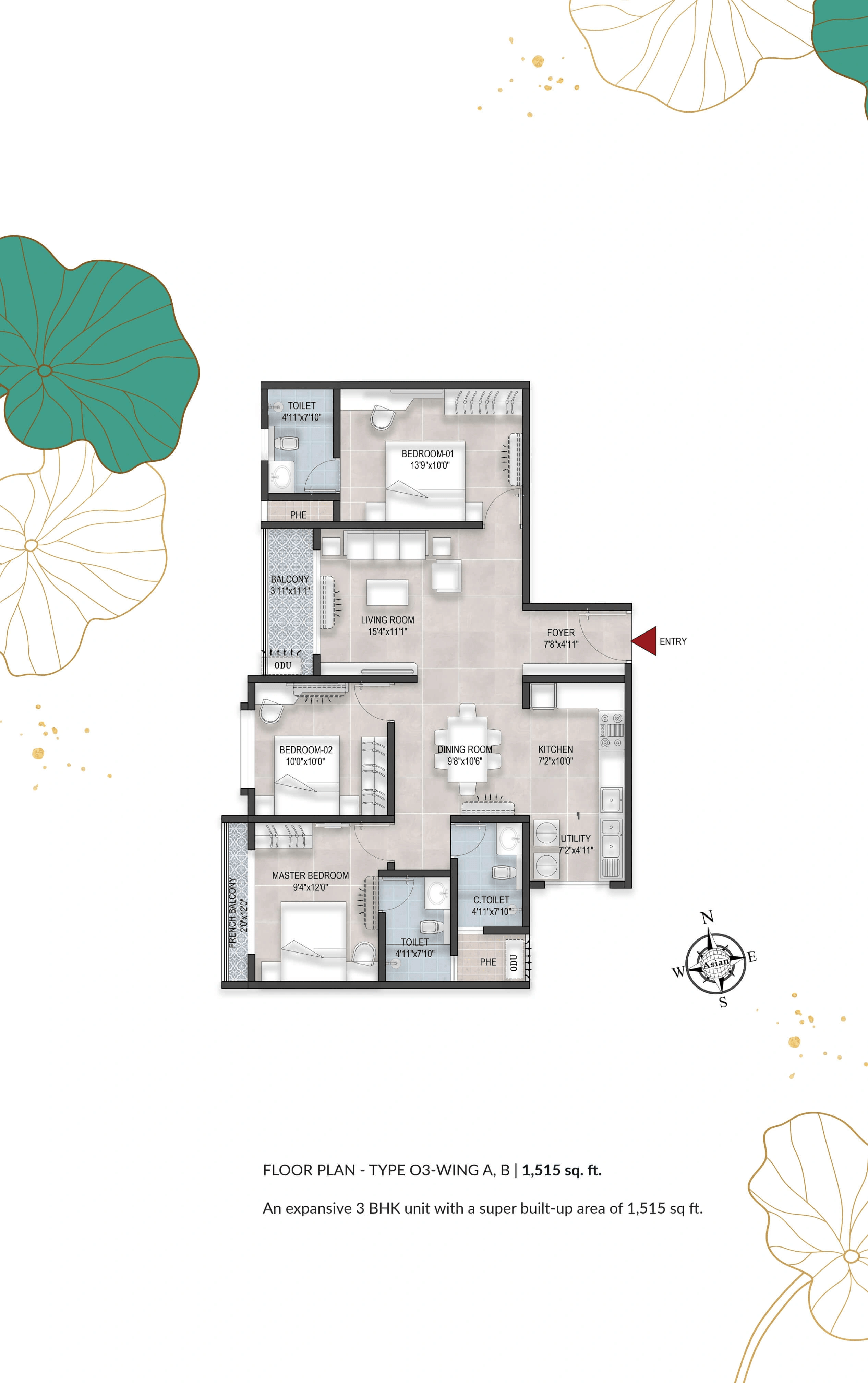 Bren Avaana Unit plan - 1012 sq.ft.