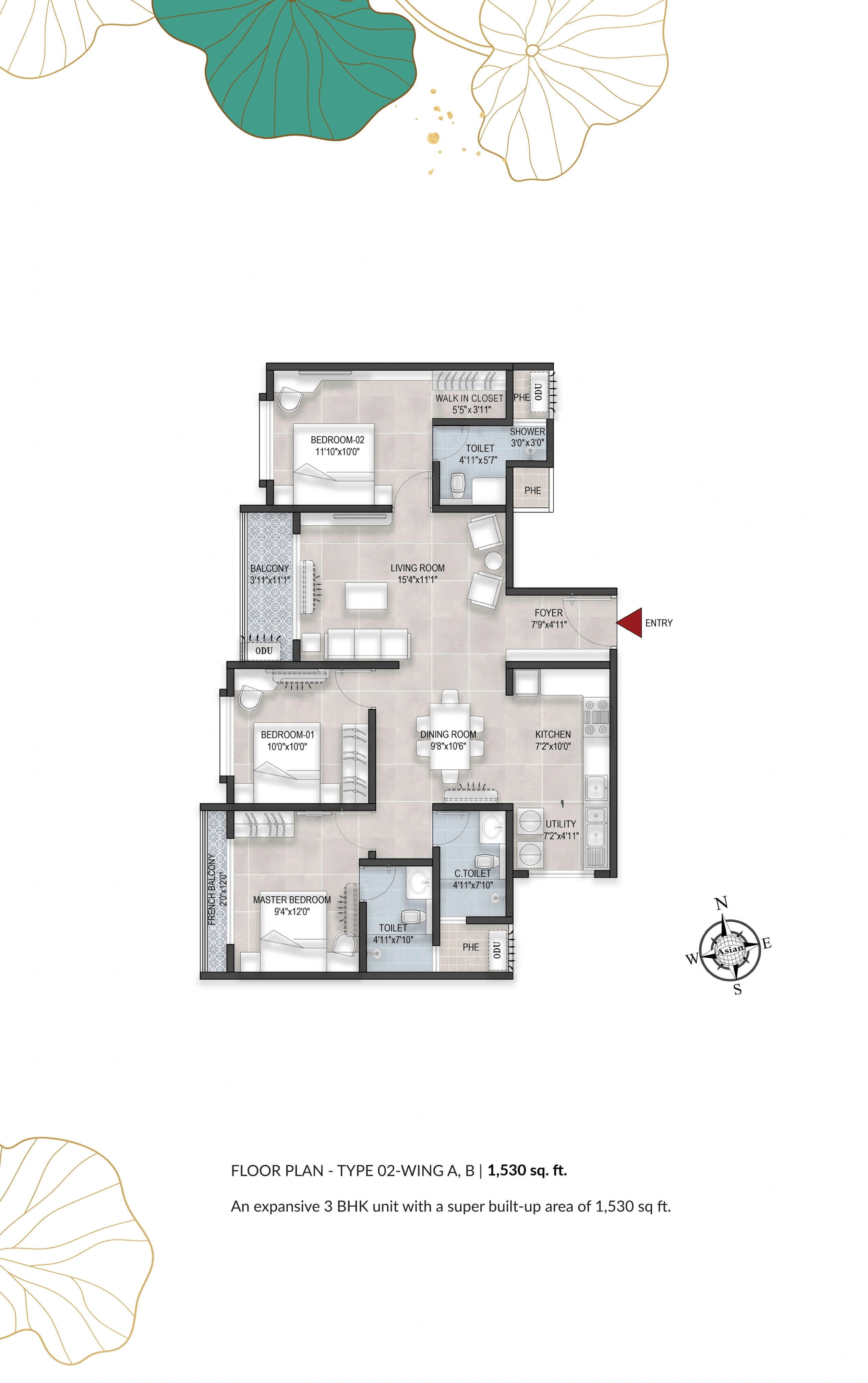 Bren Avaana Unit plan - 1025 sq.ft.