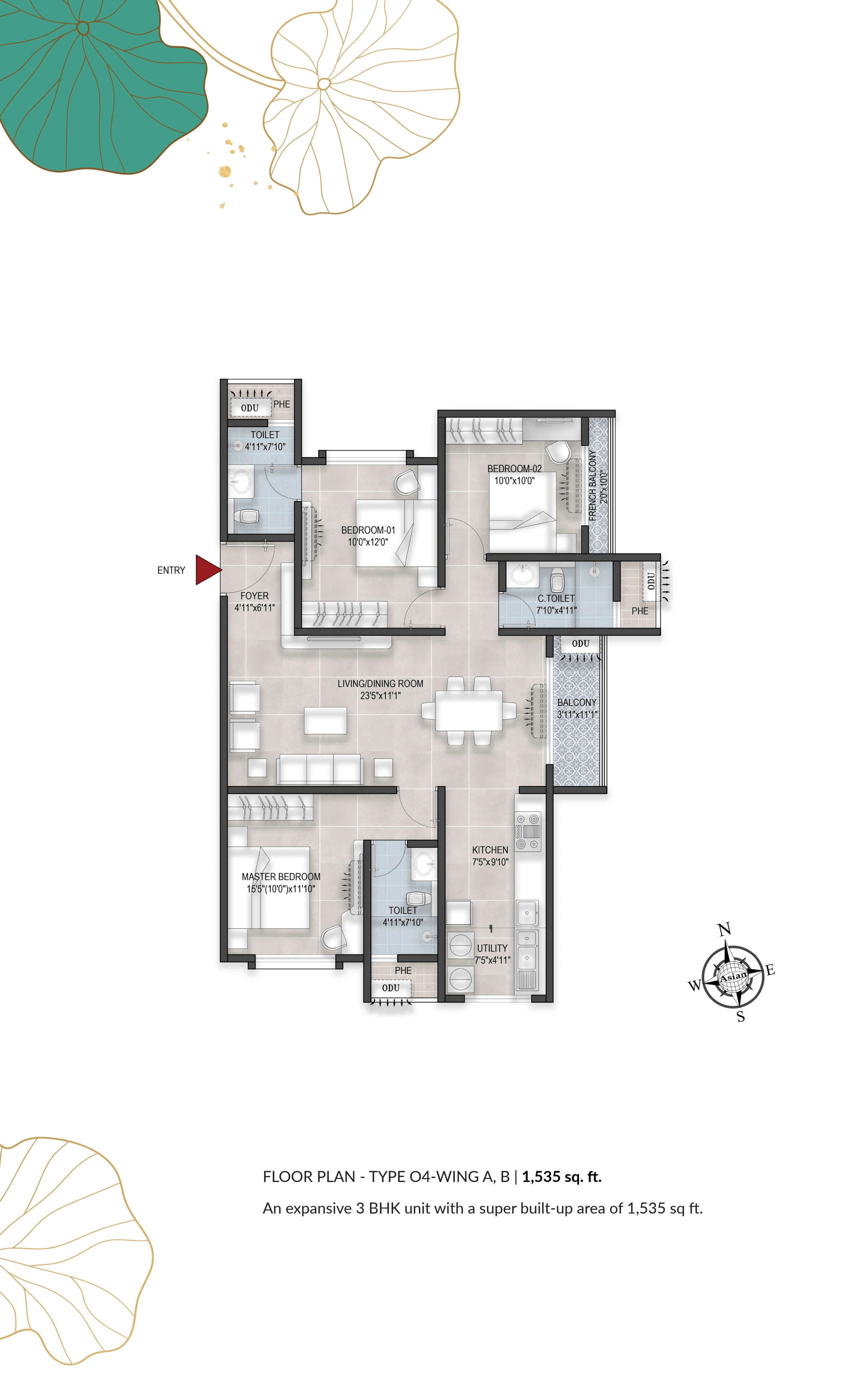 Bren Avaana Unit plan - 1026 sq.ft.