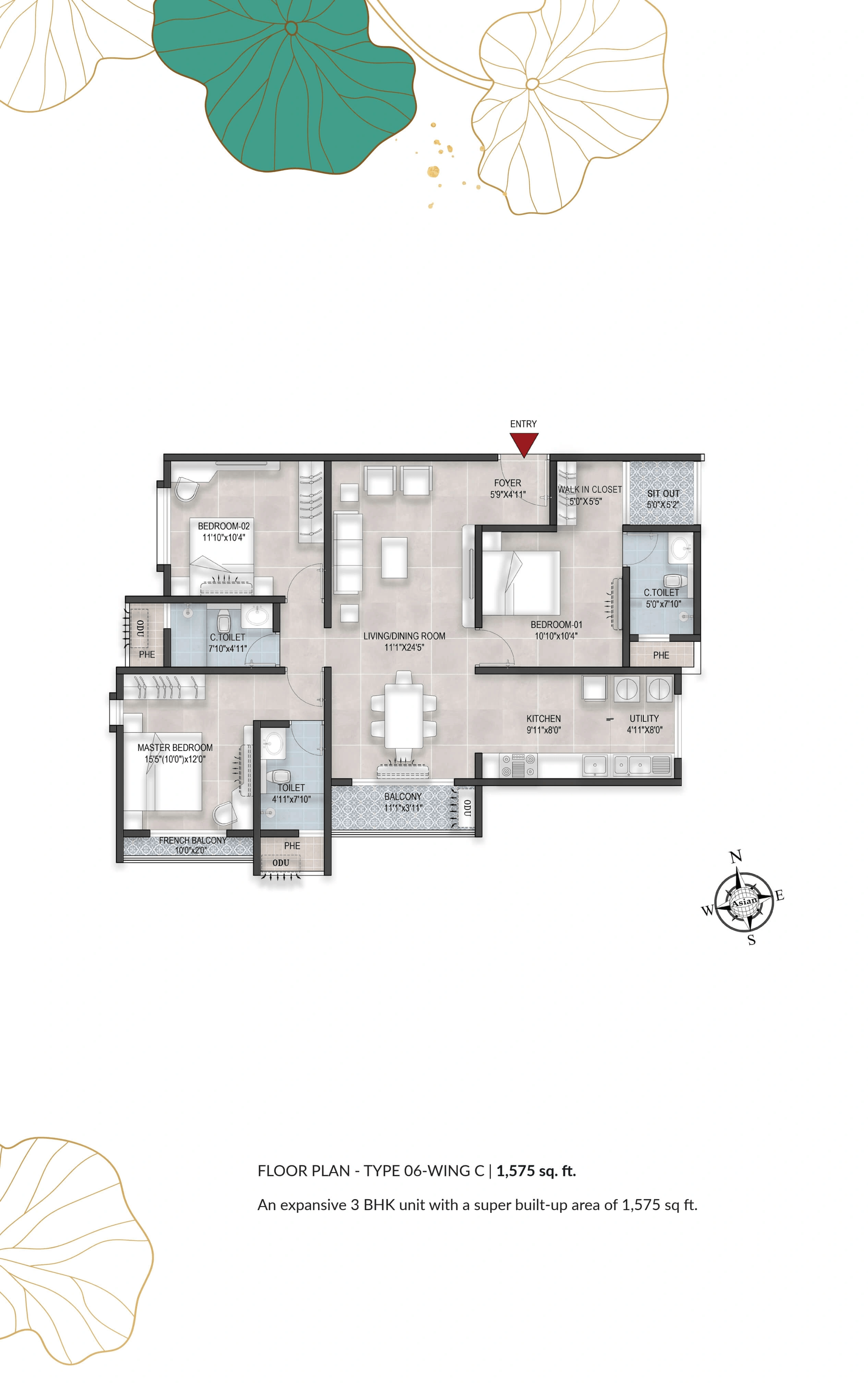Bren Avaana Unit plan - 1056 sq.ft.
