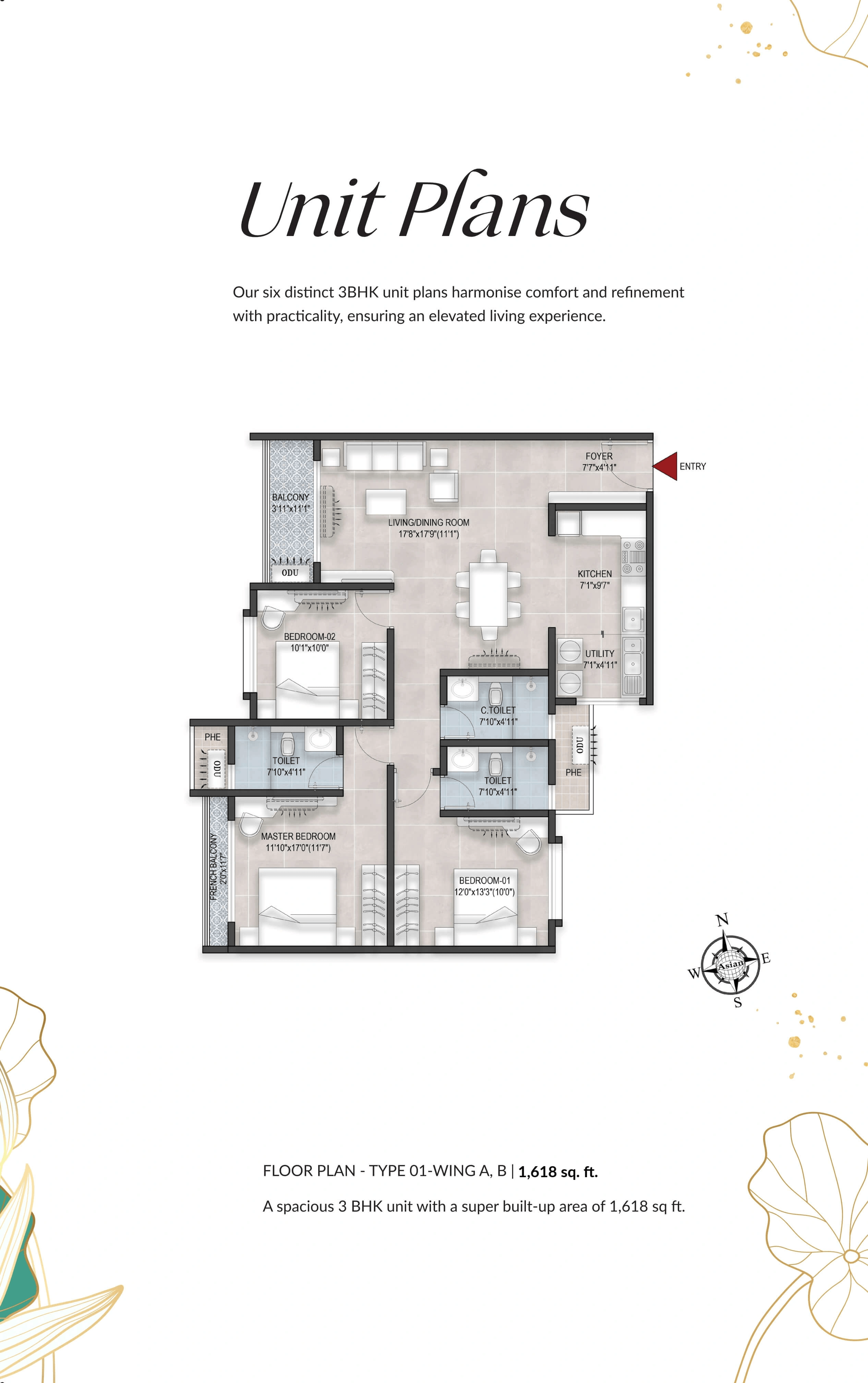 Bren Avaana Unit plan - 1085 sq.ft.