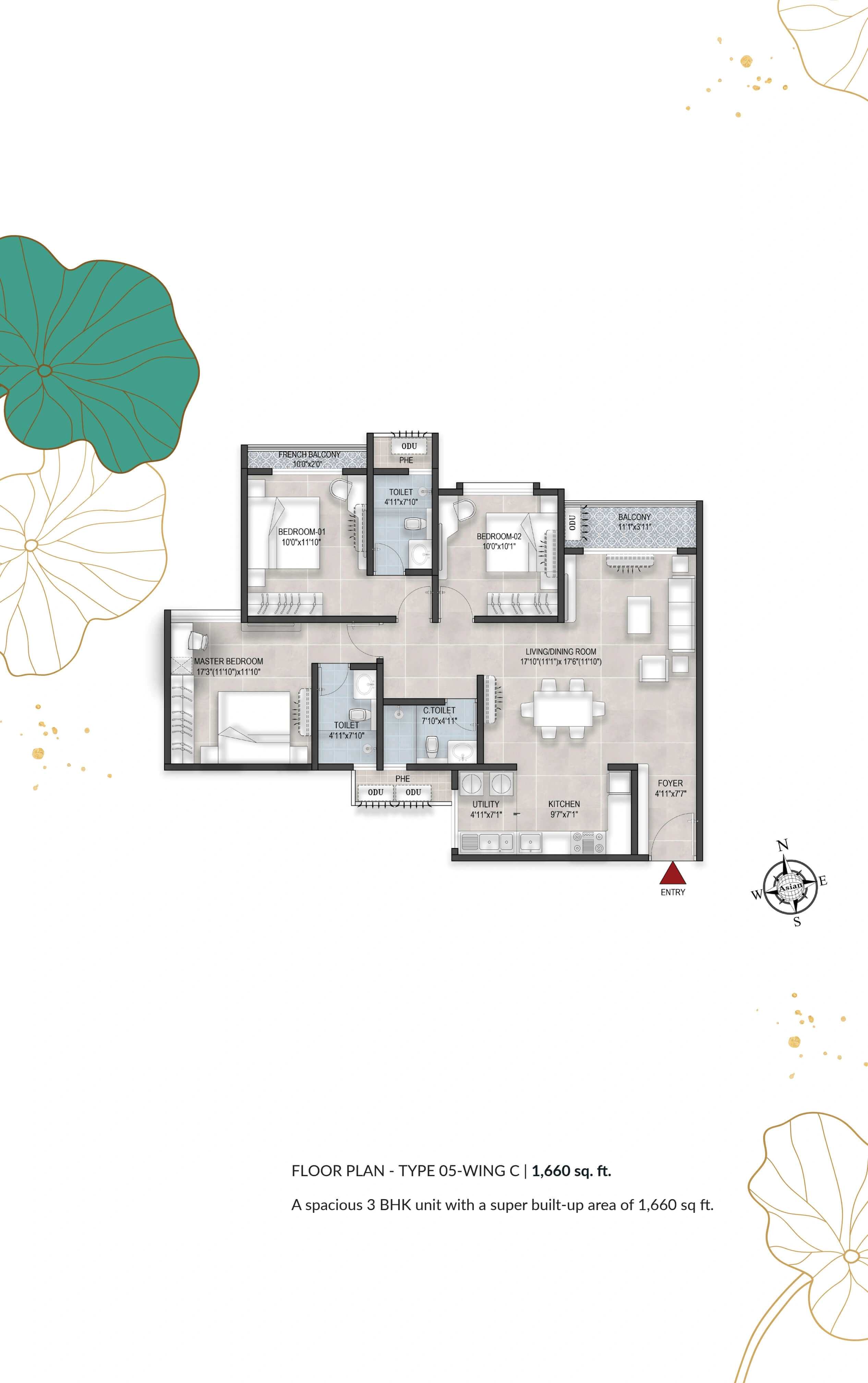 Bren Avaana Unit plan - 1112 sq.ft.