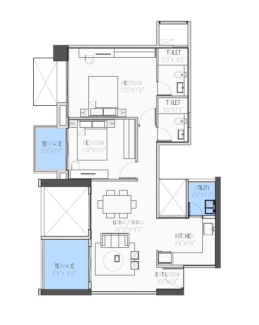 Unit plan - 837 sq.ft.