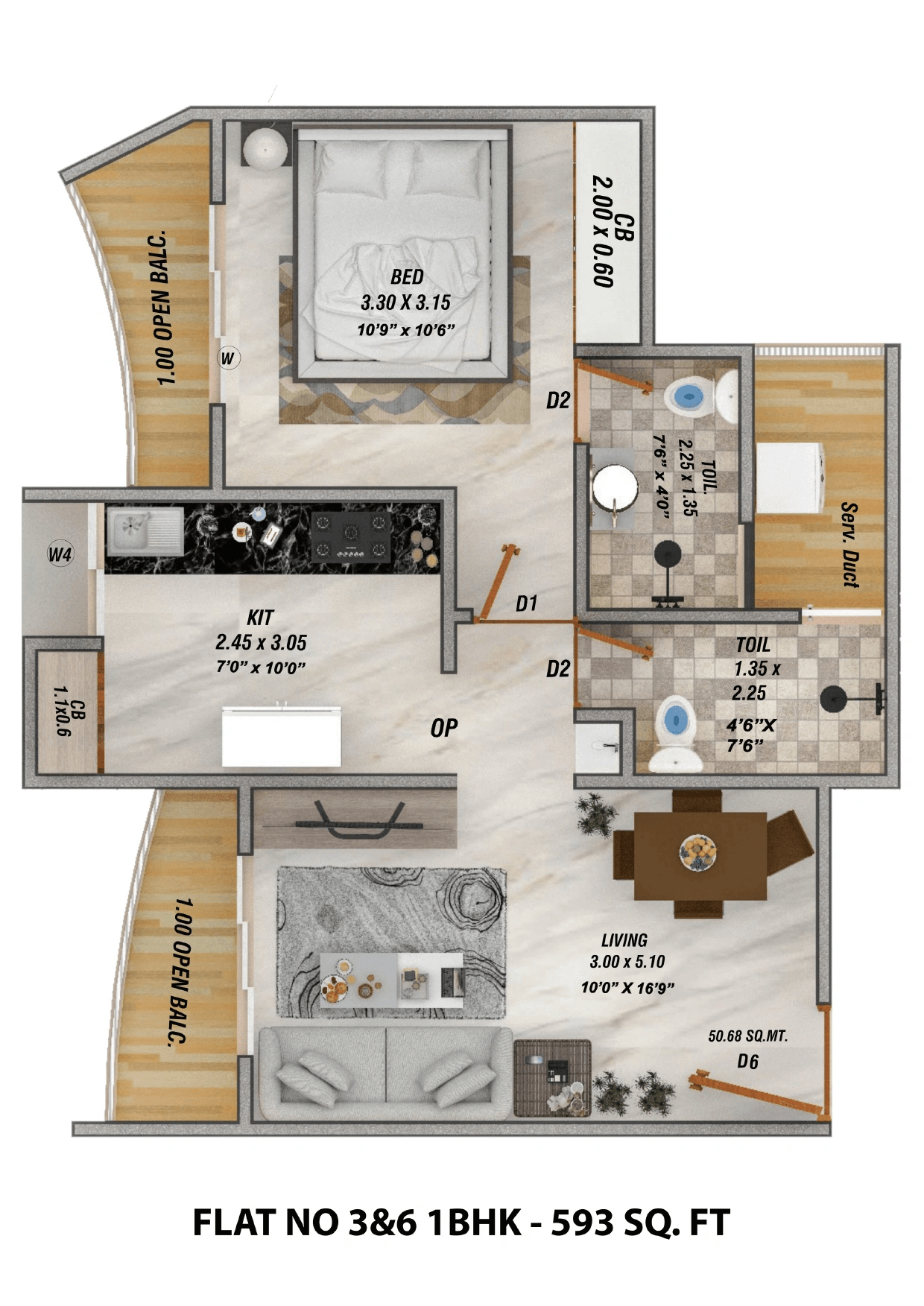 Gaurav Purushottam Nayan Unit plan - 593 sq.ft.