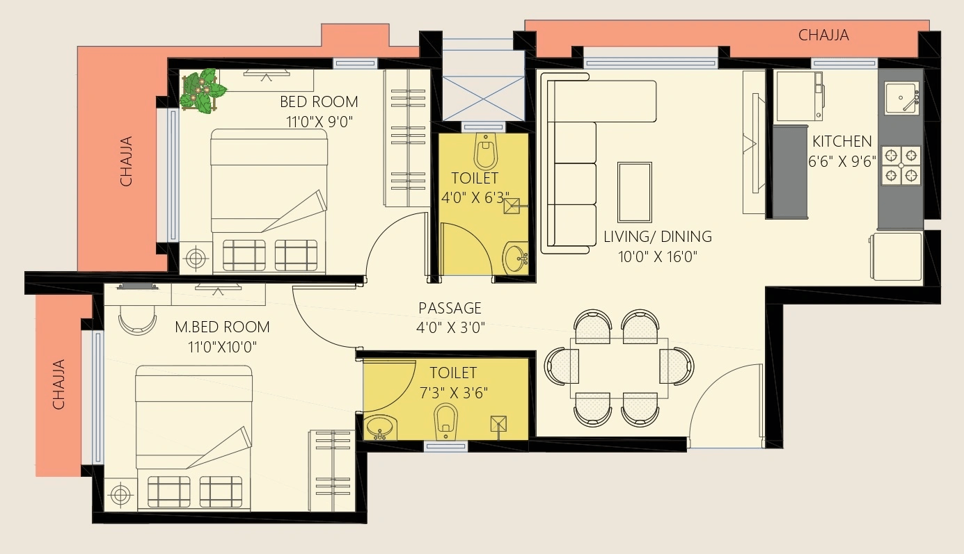 Vraj Emerald 60 Unit plan - 525 sq.ft.