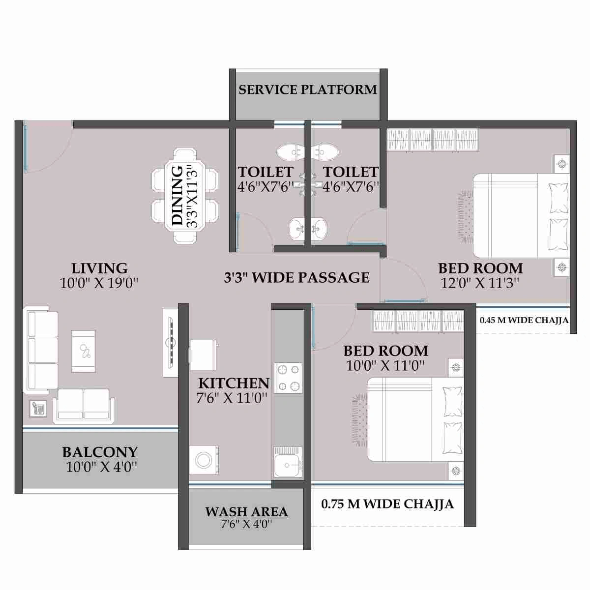 Unit plan - 760 sq.ft.