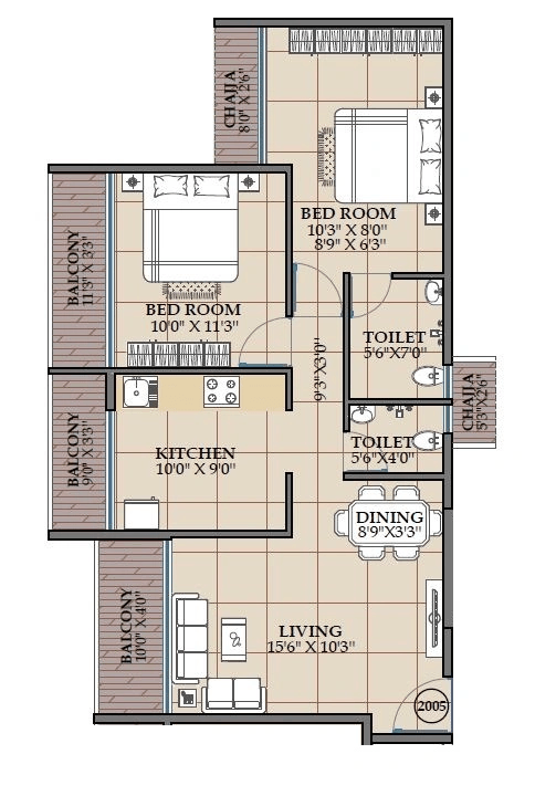 NMS One 27 Unit plan - 744 sq.ft.