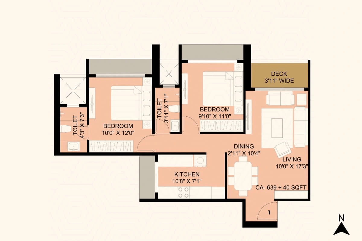 Siya Vishwaraja Unit plan - 679 sq.ft.