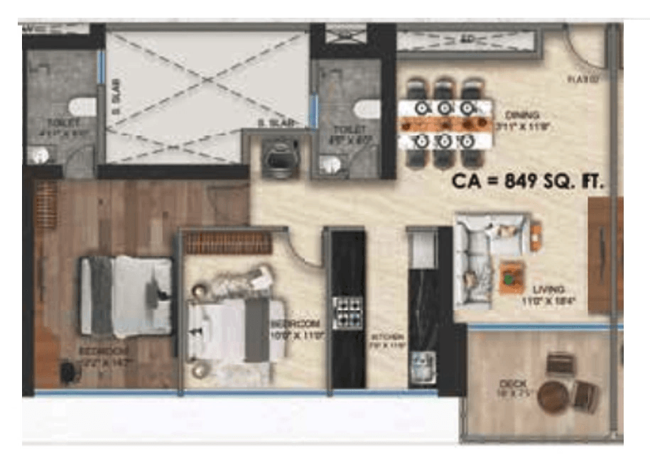 Kamdhenu Crown Unit plan - 849 sq.ft.