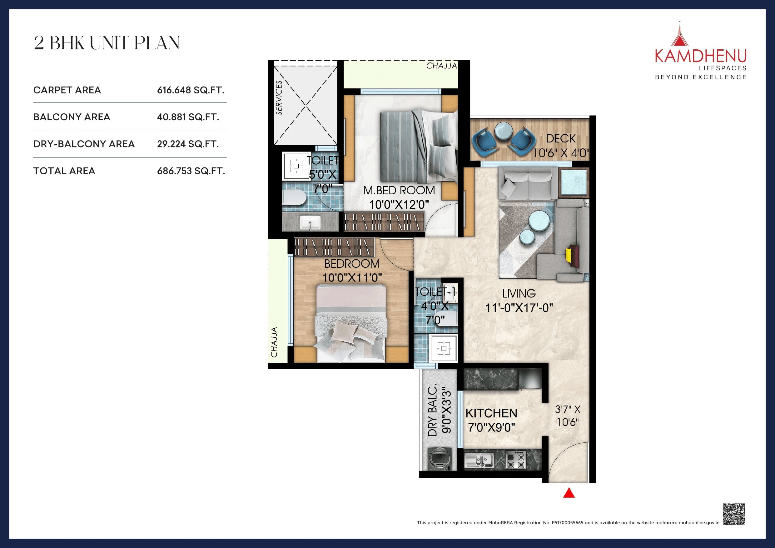 Kamdhenu Grandeur Unit plan - 686 sq.ft.