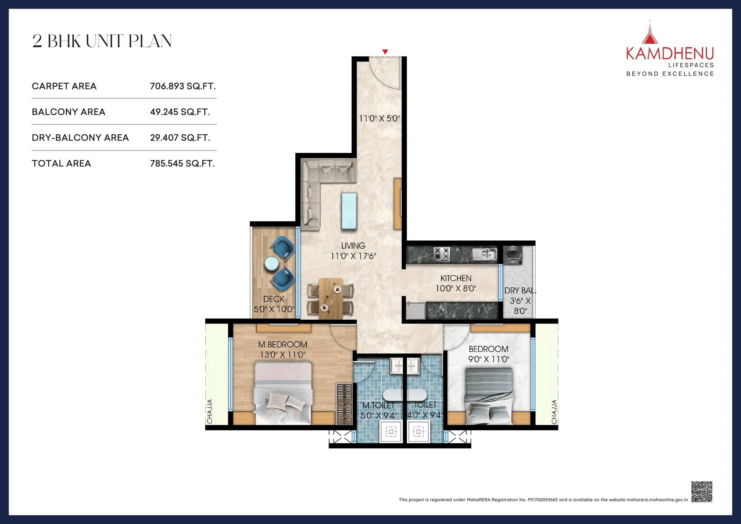 Kamdhenu Grandeur Unit plan - 785 sq.ft.